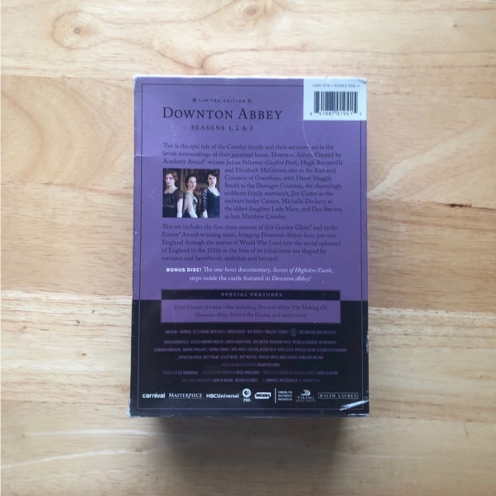 NWT PBS Downton Abbey Seasons 1-3 DVD Box Set - Purple & Black - Picture 2 of 6